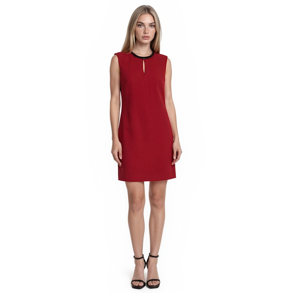 NWT Donna Ricco Red Sheath Dress Womens Size 8 Crystal Neckline Keyhole Cocktail